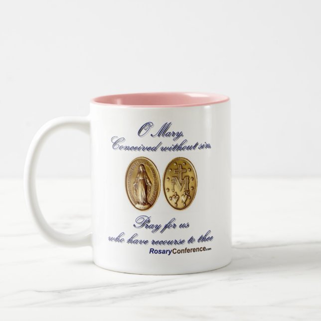 Caneca De Café Em Dois Tons Copo miraculoso 2 da oração da medalha (Esquerda)