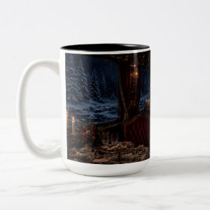 Caneca De Café Em Dois Tons Copo Preto Sala de Jantar com Janela Nevada