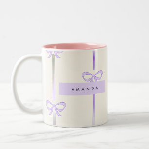 Caneca De Café Em Dois Tons Coquete Personalizado Fita de Laço Pastel Lavanda