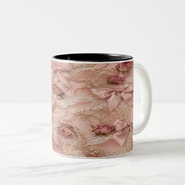 Caneca De Café Em Dois Tons Coquette Pink Bow Mug (Frente Esquerda)