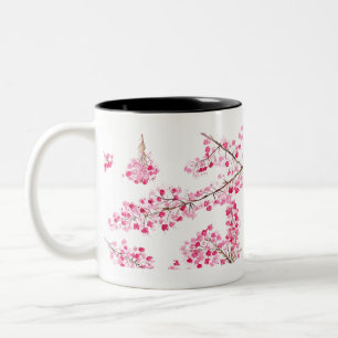 Caneca De Café Em Dois Tons Cor d'água das flores das cerejeiras cor-de-rosa