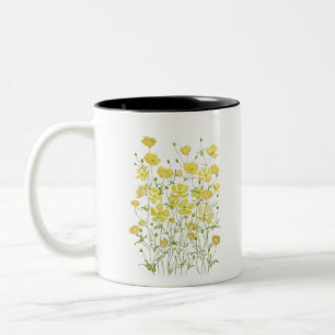 Caneca De Café Em Dois Tons cor d'água do campo das flores amarelas do botão