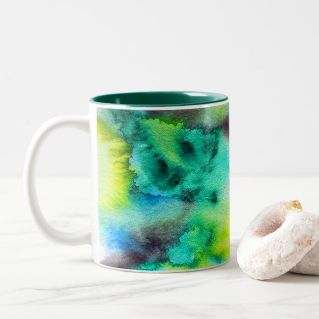 Caneca De Café Em Dois Tons Cor d'água do marmorre verde azul Tie (Com Donut)