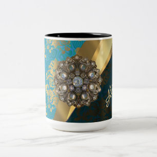 Caneca De Café Em Dois Tons cor damasco aqua personalizada bonito