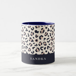 Caneca De Café Em Dois Tons Cor-de-rosa com impressão leopardo