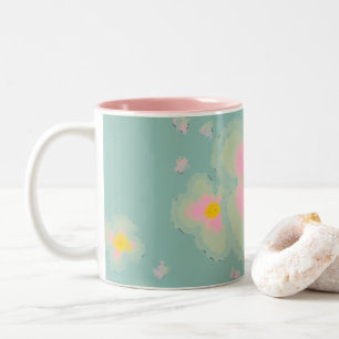 Caneca De Café Em Dois Tons Cor de rosa e verde do Primavera Abstrato