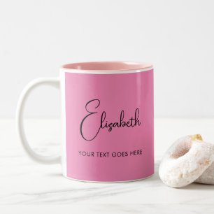 Caneca De Café Em Dois Tons Cor-de-rosa Mugs de Café Script Nome de Texto Mode