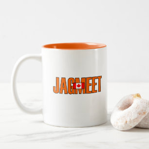 Caneca De Café Em Dois Tons Cor de Sinalizador Canadense de Texto Negrito Lara