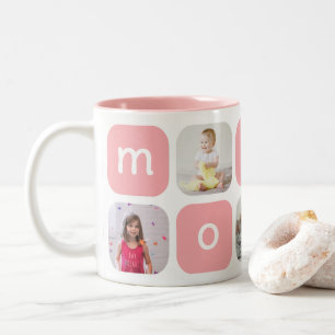 Caneca De Café Em Dois Tons Cor Editável de Colagem de Foto Coração da Mãe Bon