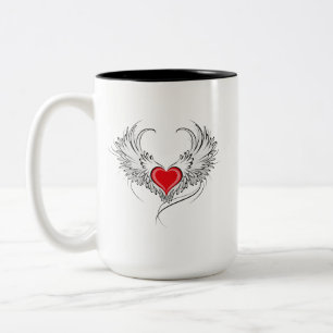 Caneca De Café Em Dois Tons Coração Anjo Vermelho com asas