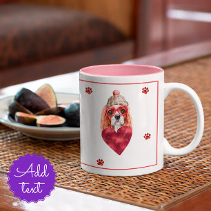 Caneca De Café Em Dois Tons Coração Cavalier Spaniel Dia de os namorados Dogt 