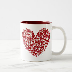 Caneca De Café Em Dois Tons Coração Caveira Vermelha