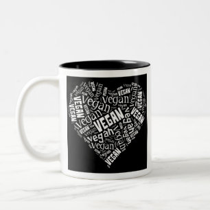 Caneca De Café Em Dois Tons Coração & citações da Palavra-Nuvem do "Vegan"