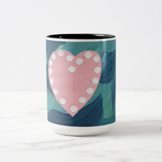 Caneca De Café Em Dois Tons Coração com Conchas e Ondas do Oceano