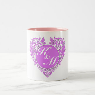 Caneca De Café Em Dois Tons Coração Cor-de-rosa e Damasco Branco