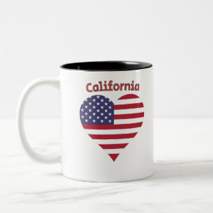 Caneca De Café Em Dois Tons Coração da Bandeira Americana da Califórnia