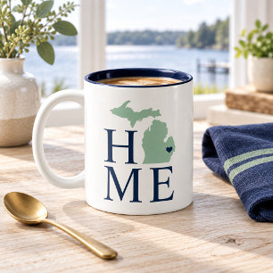 Caneca De Café Em Dois Tons Coração da Cidade Personalizado de Michigan em Ver