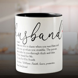 Caneca De Café Em Dois Tons Coração de Amor com Script De Definição De Marido