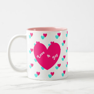 Caneca De Café Em Dois Tons Coração de Amor e Alegria
