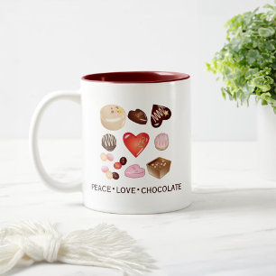 Caneca De Café Em Dois Tons Coração de Chocolate de Amor Paz Moderno Fofo