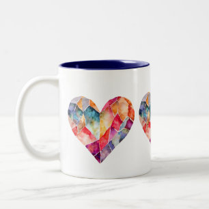 Caneca De Café Em Dois Tons Coração de diamante de aquarela para um adorável