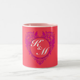 Caneca De Café Em Dois Tons Coração de Framboesa e Damasco Magenta