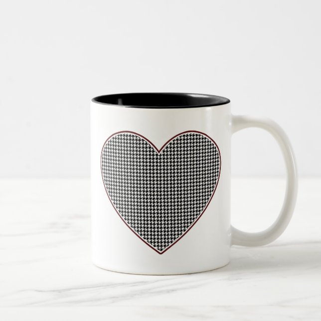 Caneca De Café Em Dois Tons Coração de Houndstooth (Tuscaloosa, Alabama) (Direita)