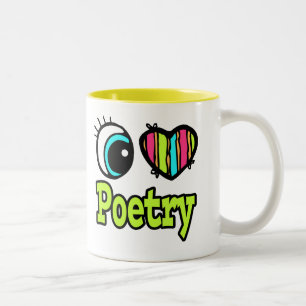 Caneca De Café Em Dois Tons Coração De Olhos Brilhantes Eu Adoro Poesia
