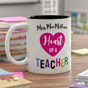 Caneca De Café Em Dois Tons Coração de um Professor Presente Rosa Preto Script