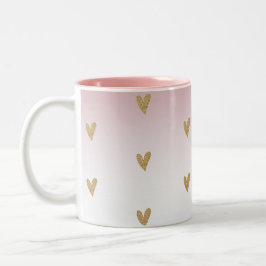 Caneca De Café Em Dois Tons Coração Dourado de Brilho Branco Rosa