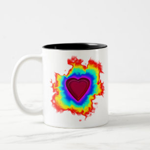 Caneca De Café Em Dois Tons Coração Duplo Psicodélico Aura