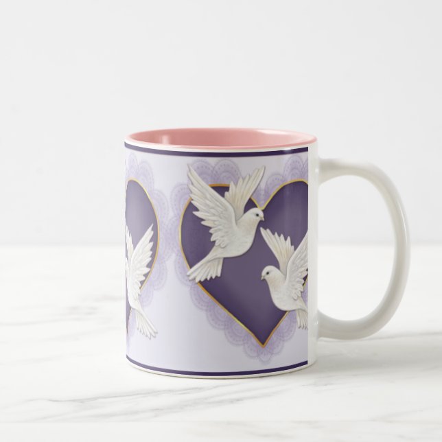 Caneca De Café Em Dois Tons Coração e pombos - Roxo (Direita)
