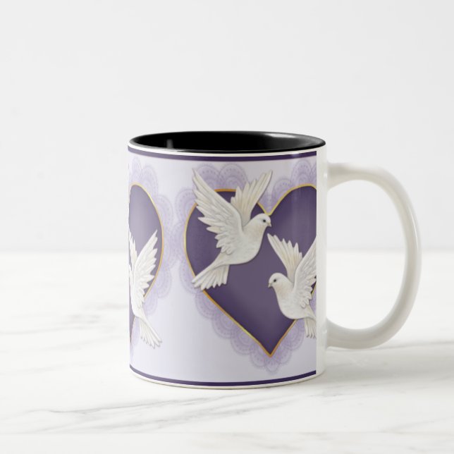 Caneca De Café Em Dois Tons Coração e pombos - Roxo (Direita)