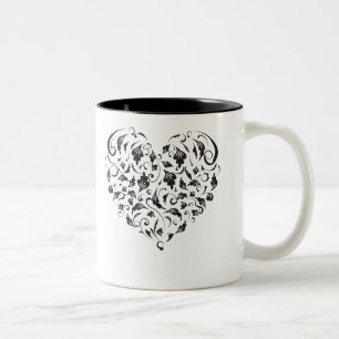 Caneca De Café Em Dois Tons Coração floral