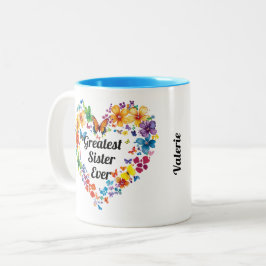 Caneca De Café Em Dois Tons Coração Floral "A Maior Irmã do Nunca" com Poema D