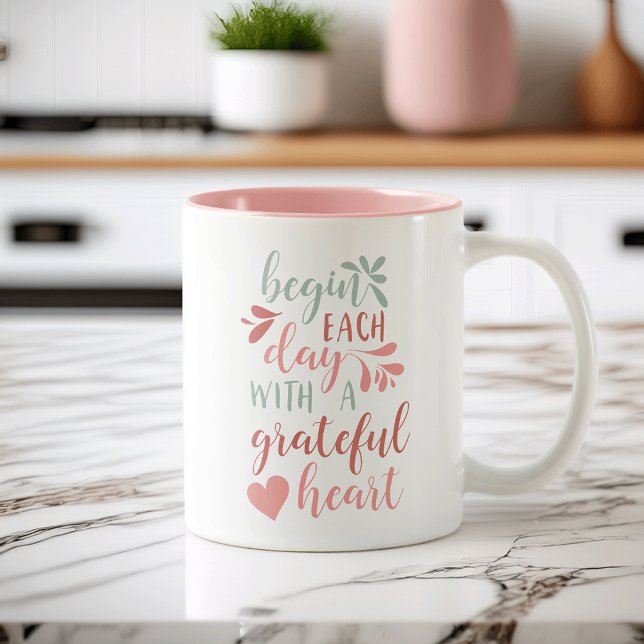 Caneca De Café Em Dois Tons Coração Grateful (Criador carregado)