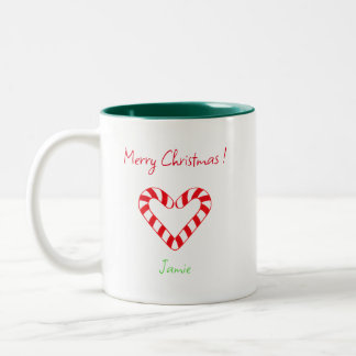 Caneca De Café Em Dois Tons Coração Mínima Moderna de Natal Candy Cane Mug