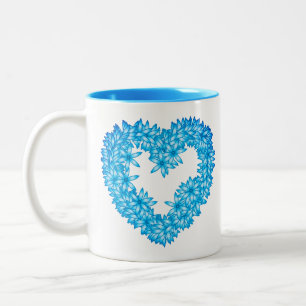 Caneca De Café Em Dois Tons Coração Moldada de Flores, Pastel Azul