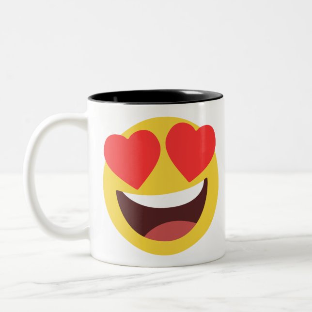 Caneca De Café Em Dois Tons Coração Olhos Emoji (Esquerda)