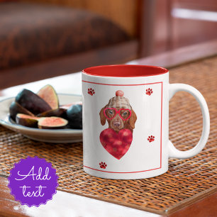 Caneca De Café Em Dois Tons Coração Patas Dachshund Marrom Presente Dia dos Na
