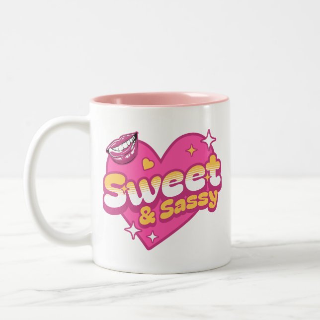 Caneca De Café Em Dois Tons Coração Retro Doce e Atrevido (Esquerda)