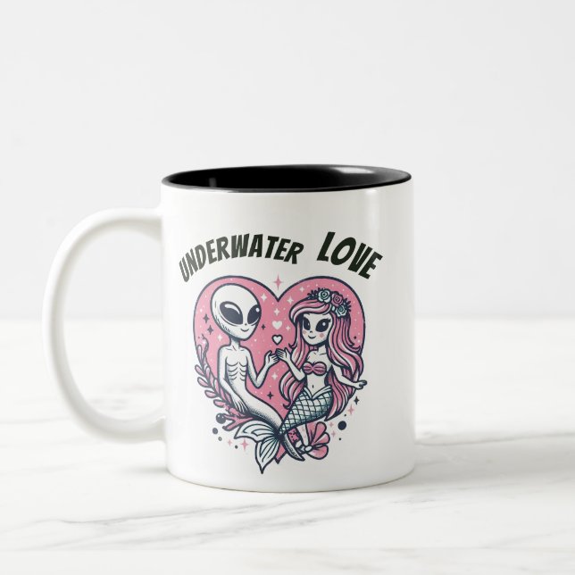 Caneca De Café Em Dois Tons Coração Rosa Amor Subaquático (Esquerda)
