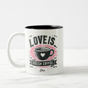 Caneca De Café Em Dois Tons Coração rosa-claro café fresco amor
