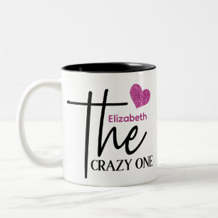 Caneca De Café Em Dois Tons Coração Rosa Quente Bonito O Monograma Louco