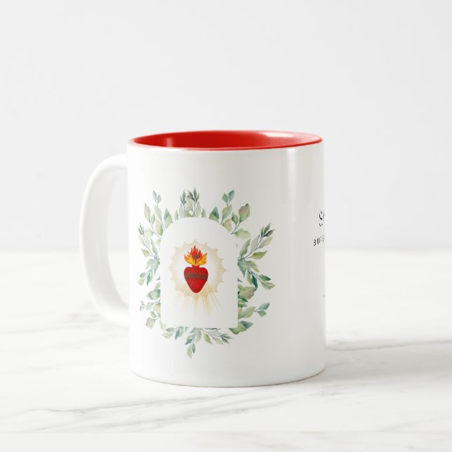 Caneca De Café Em Dois Tons Coração Sagrado de Jesus Mug (Frente Esquerda)