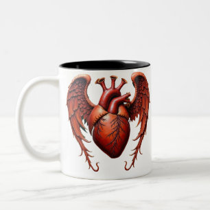 Caneca De Café Em Dois Tons Coração vermelho gótico com Rosas - Romântico escu