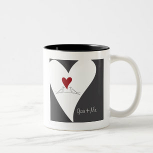 Caneca De Café Em Dois Tons Coração Vermelho Moderno Rústico Pombas Brancas no