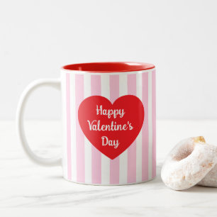 Caneca De Café Em Dois Tons Coração Vermelho - Stripes Cor-de-Rosa-Dia de os n