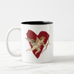 Caneca De Café Em Dois Tons Coração Vermelho Vinho Romântico Anjo Arco e Flech