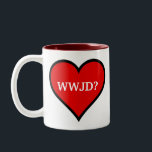 Caneca De Café Em Dois Tons Coração WWJD<br><div class="desc">Lembre-se do que Jesus faria ao longo do dia com esta caneca WJD.</div>